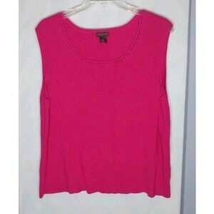 Multiples 3X Pink Sleeveless Knit Tank Shell Crochet Trim Stretch Top